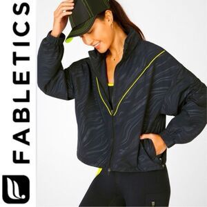 (Z5) FABLETICS STACE KNITTED JACKET BLACK NEON YELLOWLIGHTWEIGHT WIND BREAKER, M